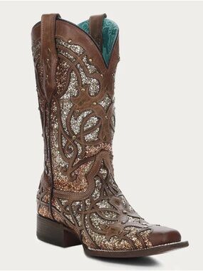 Corral NIB ORIX Glittered Inlay and Studs Brown Square Toe Cowboy Boot $279